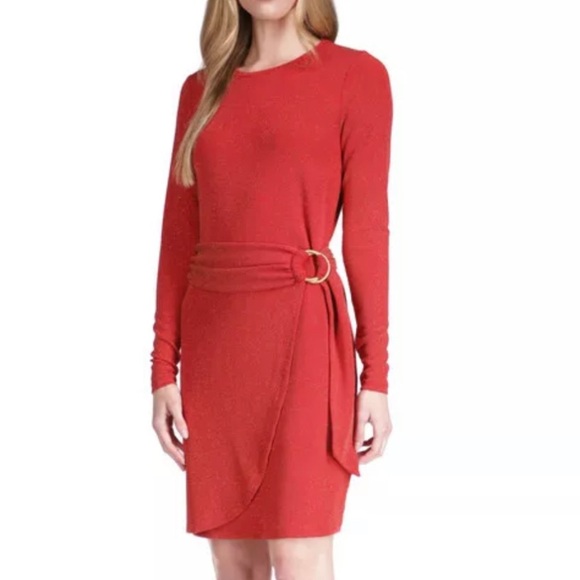 MICHAEL Michael Kors Dresses & Skirts - NWT $140 Michael Kors Red Dress Small Gold Metallic Faux-Wrap Crimson